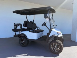 White Madjax E Series LIfted Lithium Golf Cart 01